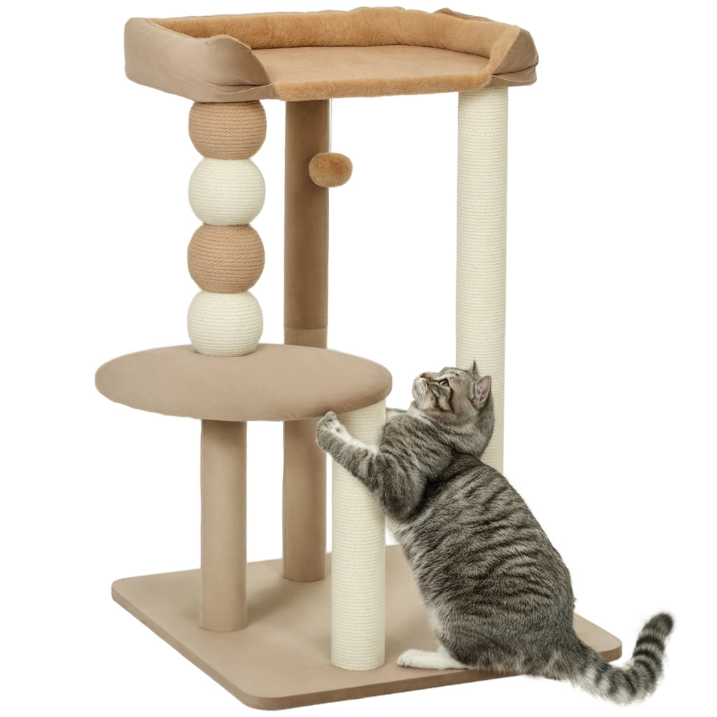 Torre per gatti con letto e tiragraffi ¨C zephmum ¨C marrone 56x54x86 cm