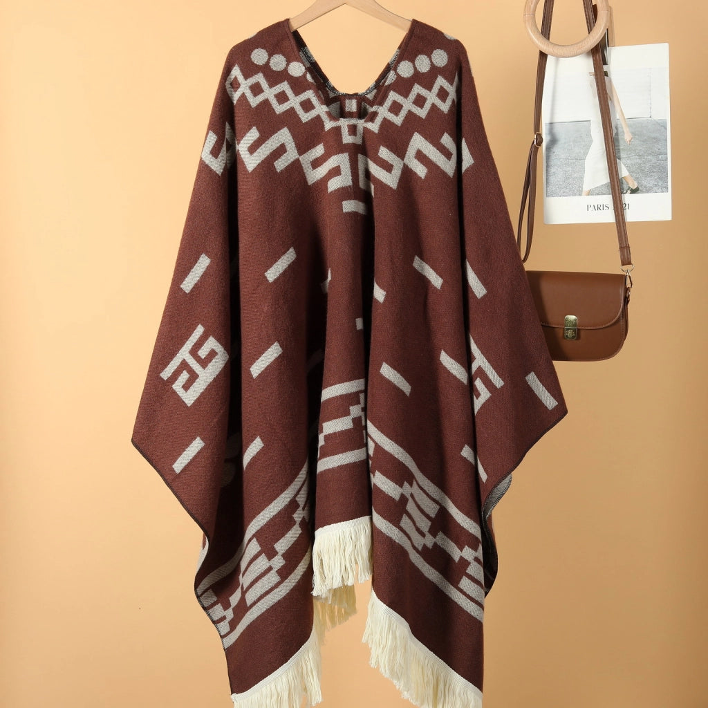 Sciarpa da viaggio da donna in stile vintage con frange, mantello esterno, cappa