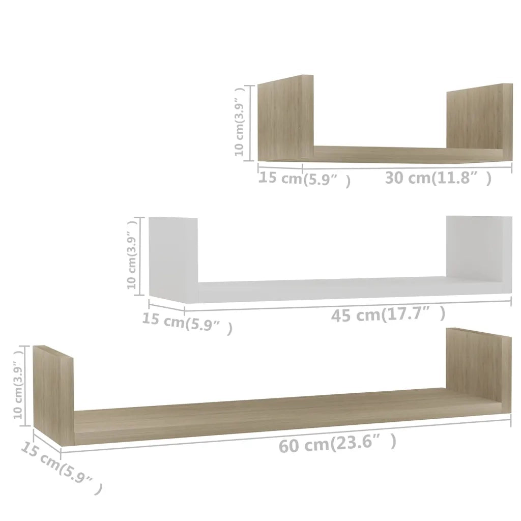 Mensole a Muro 3 pz Bianco e Rovere Sonoma in Truciolato   cod mxl 50468