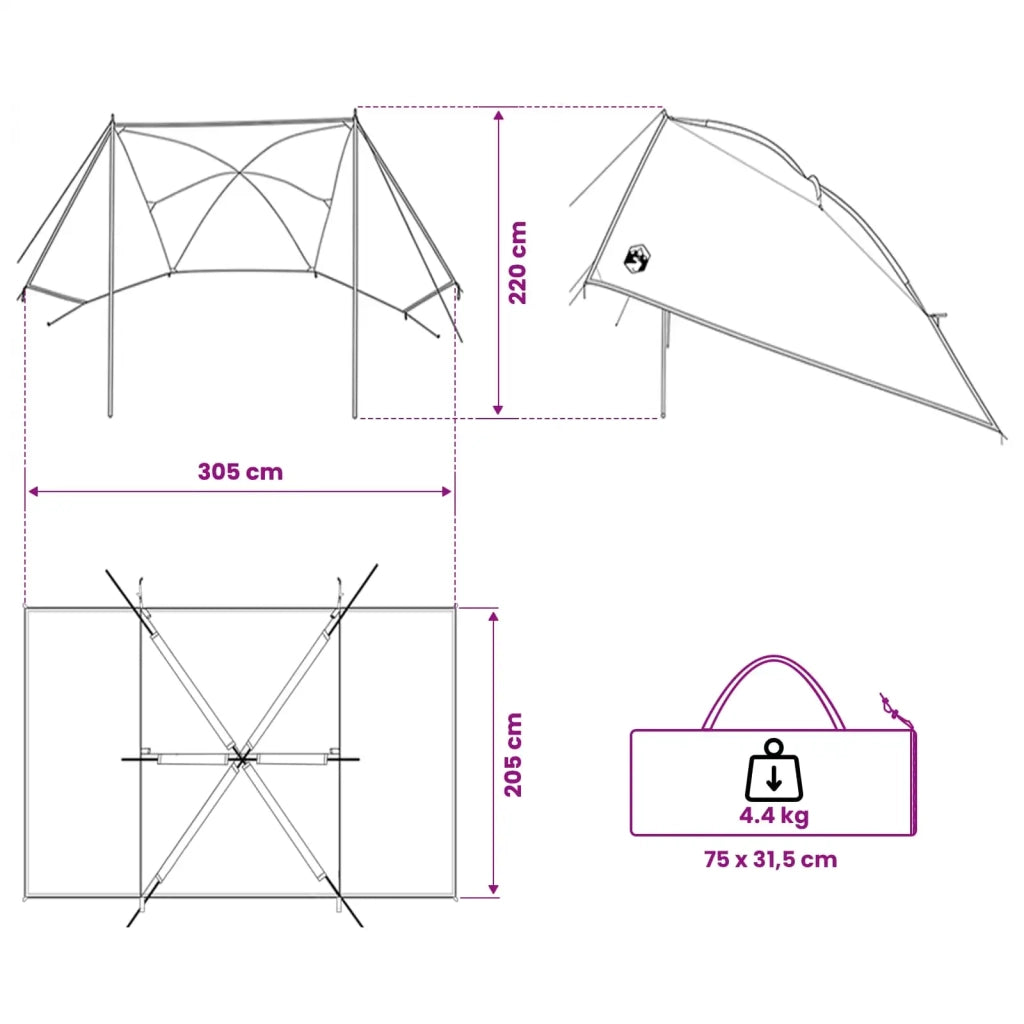 Tenda da auto Verde 308 x 215 x 220 cm Poliestere e Acciaio 42028547