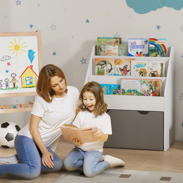 Libreria per Bambini 3-8 Anni 62.5x30x70 cm a 3 Ripiani con Cassetto Inferiore in MDF Grigio