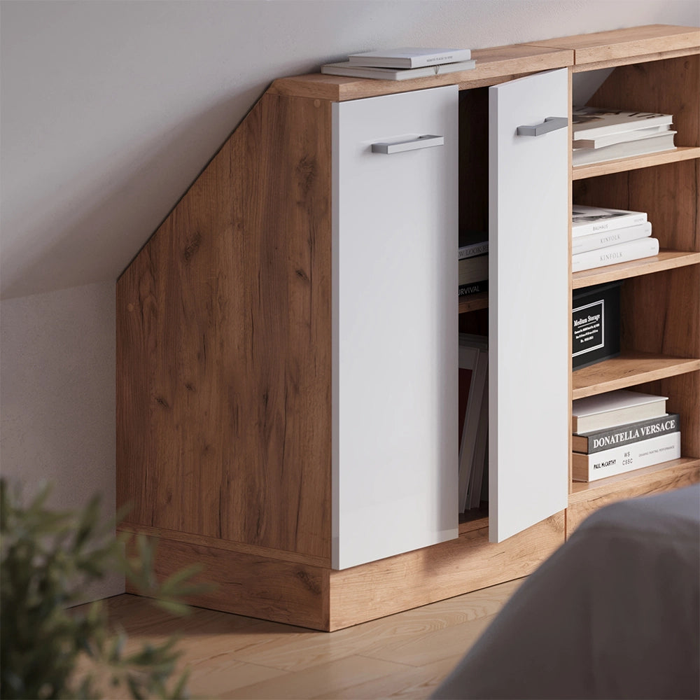 Mobile sottotetto Rion Bianco lucido/Rovere dorato con 2 porte Vicco