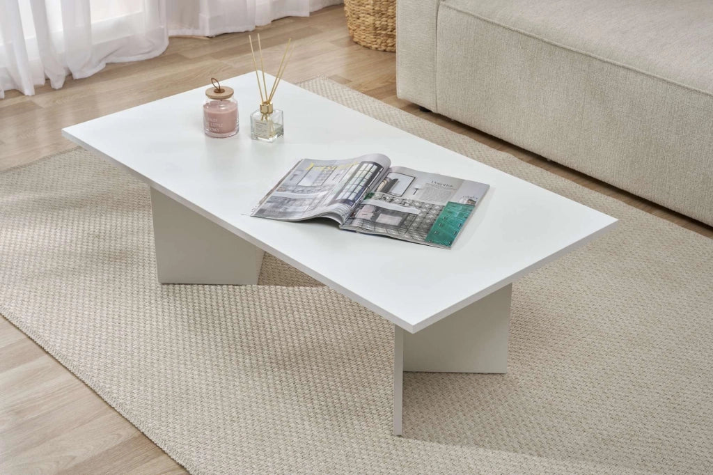 Turate, Tavolino da Salotto Forma Rettangolare, 119x60x40h cm Bianco
