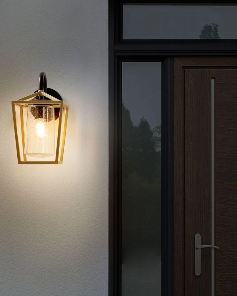 Lampada da parete per esterni in metallo nero e vetro dorato 33 cm applique da giardino