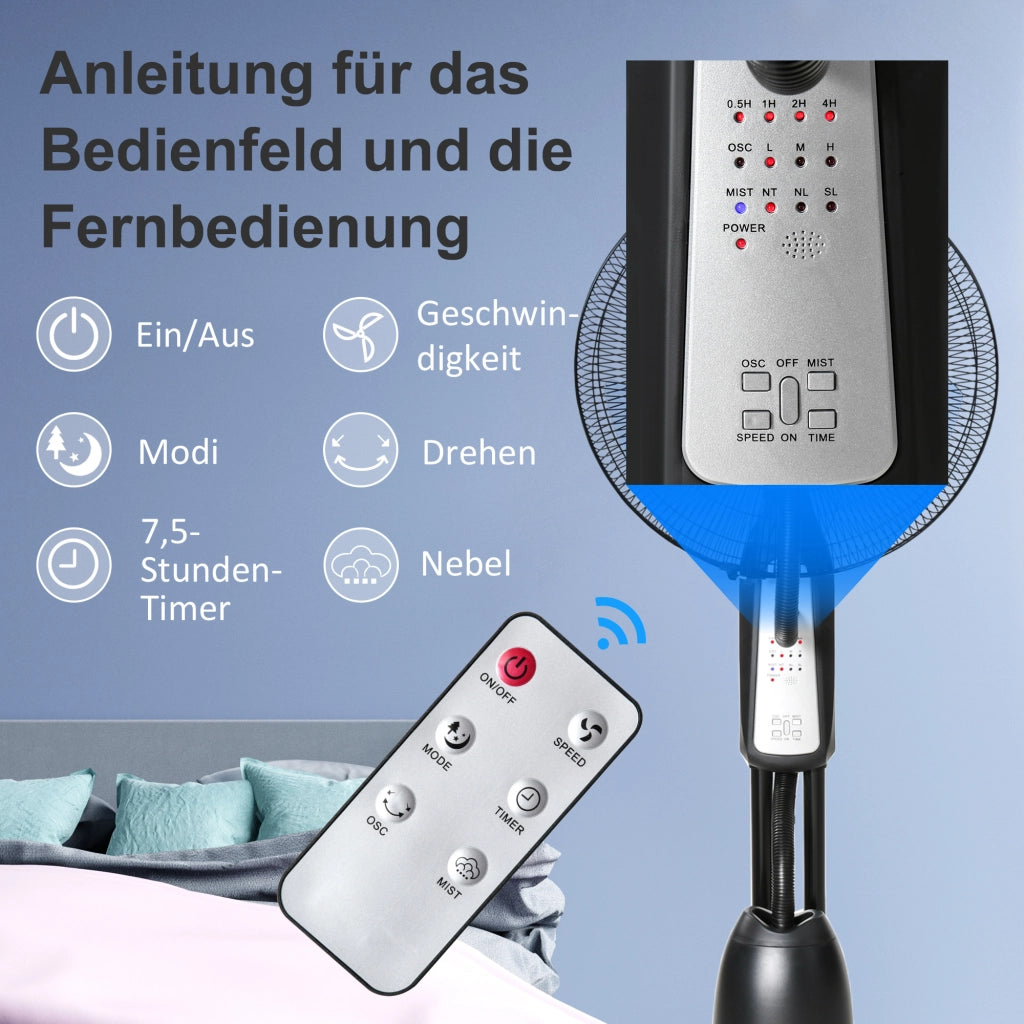 Ventilatore a colonna con umidificatore ¨C zephmum ¨C 2.8L, 3 modalita', telecomando, nero, ?44.5x120 cm