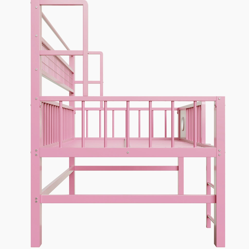 Letto a soppalco basso rosa 90 x 200 cm con ripiani e appendiabiti