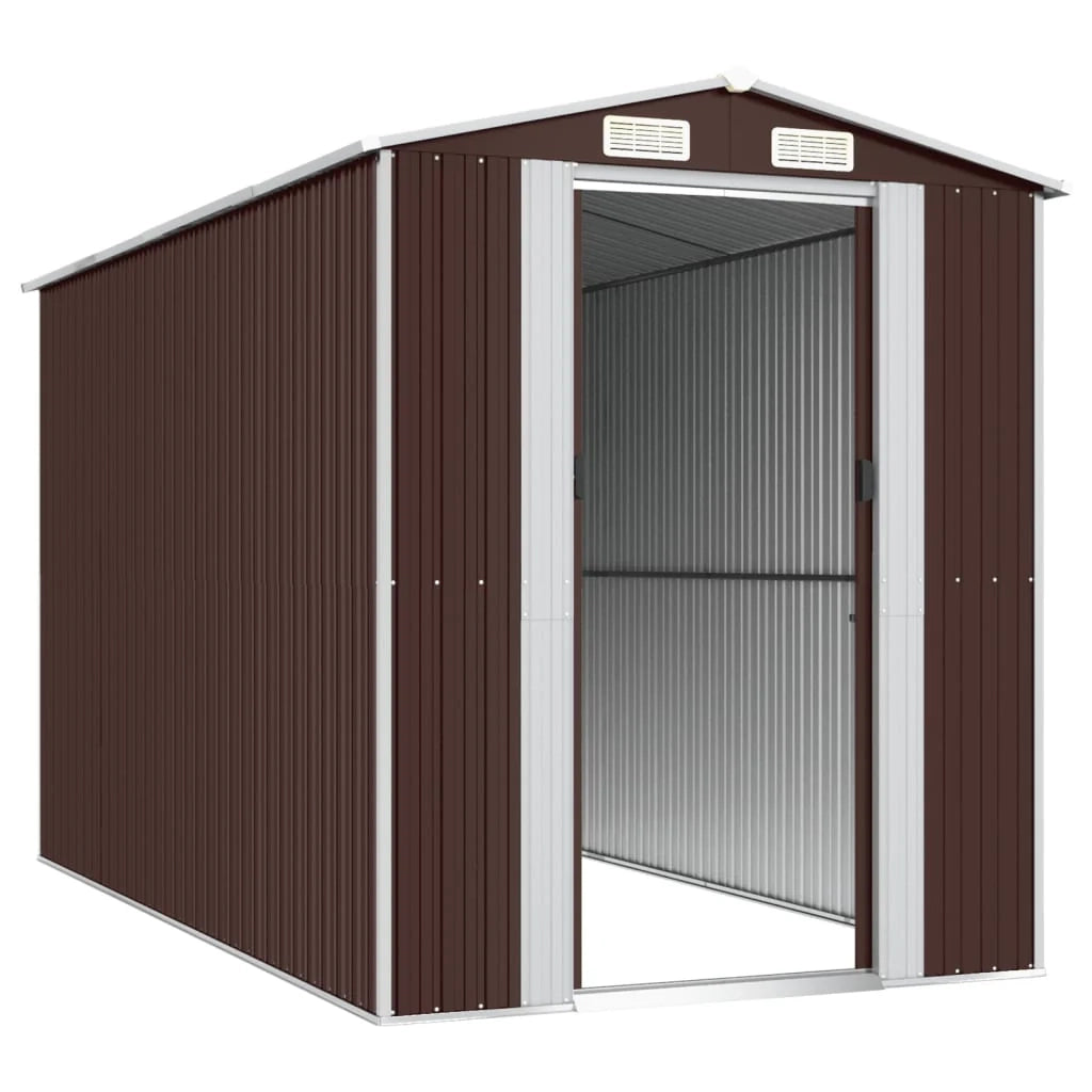 Casetta da giardino cabina ripostiglio capanno da esterno capanno per attrezzi robusta scura 192 x 357 x 223 cm acciaio zincato marrone 02_0022319