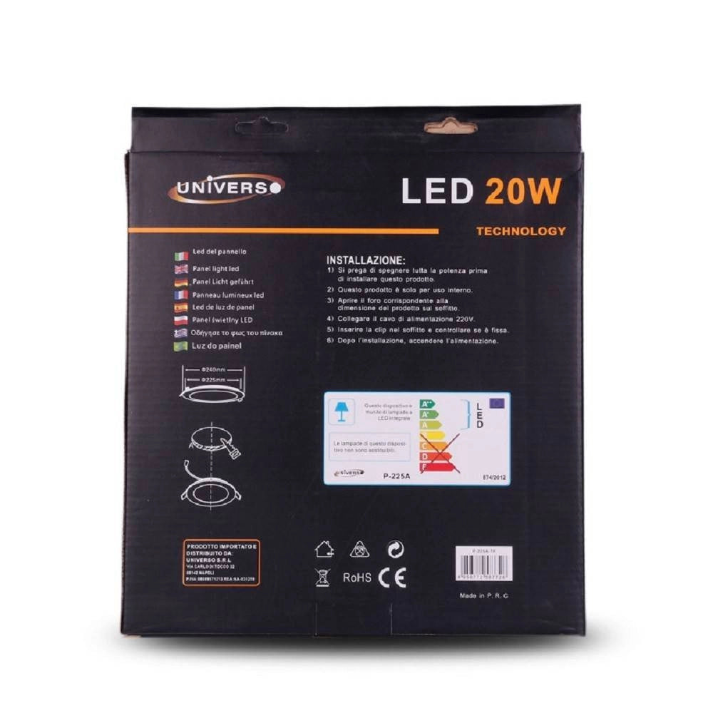 Trade Shop - Pannello Led Slim 20w Incasso Rotondo Luce Bianco Caldo Freddo Naturale P225at - -bianco Freddo      -