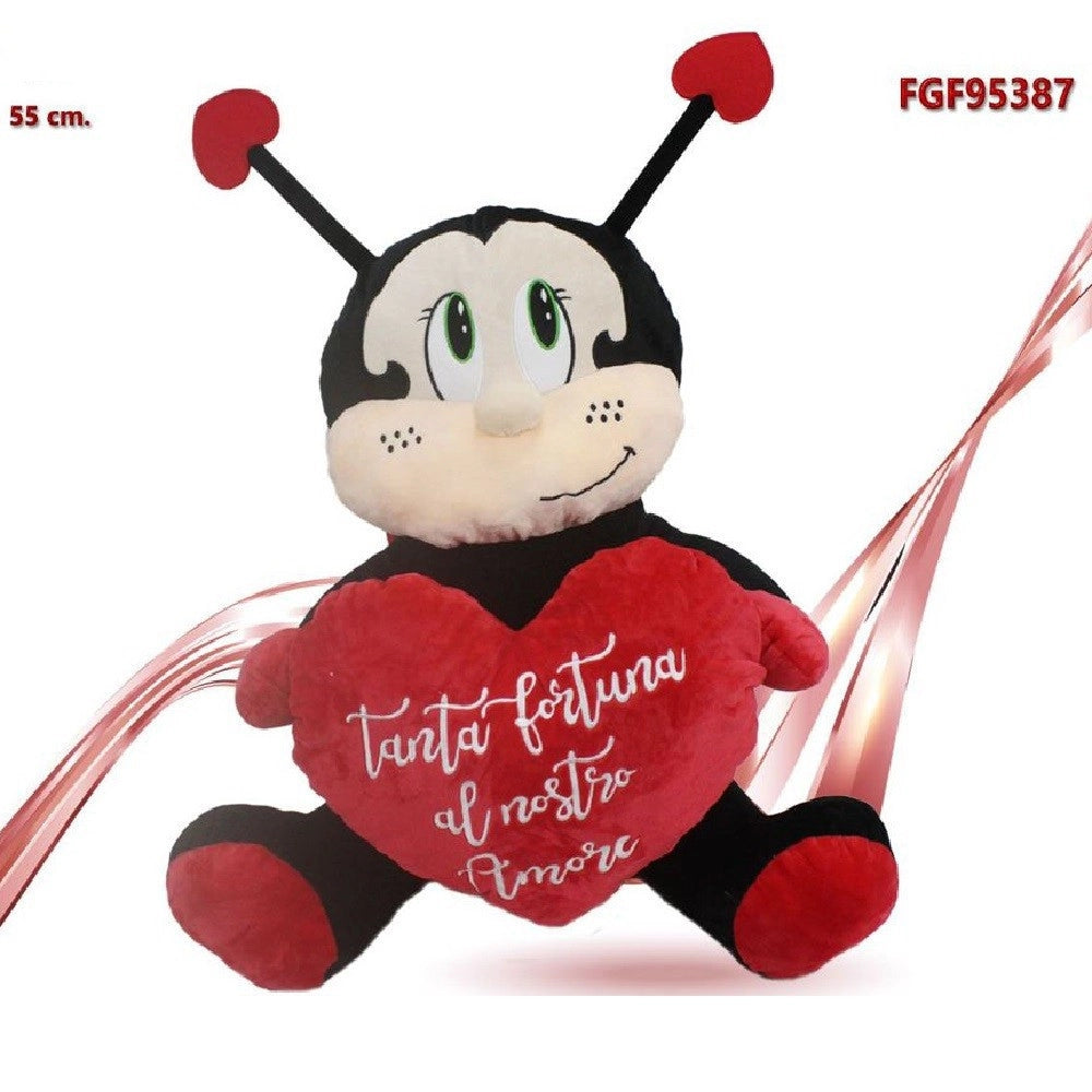 Trade Shop - Coccinella Peluche Da 55 Cm Con Cuore Regalo Porta Fortuna San Valentino 95387 -