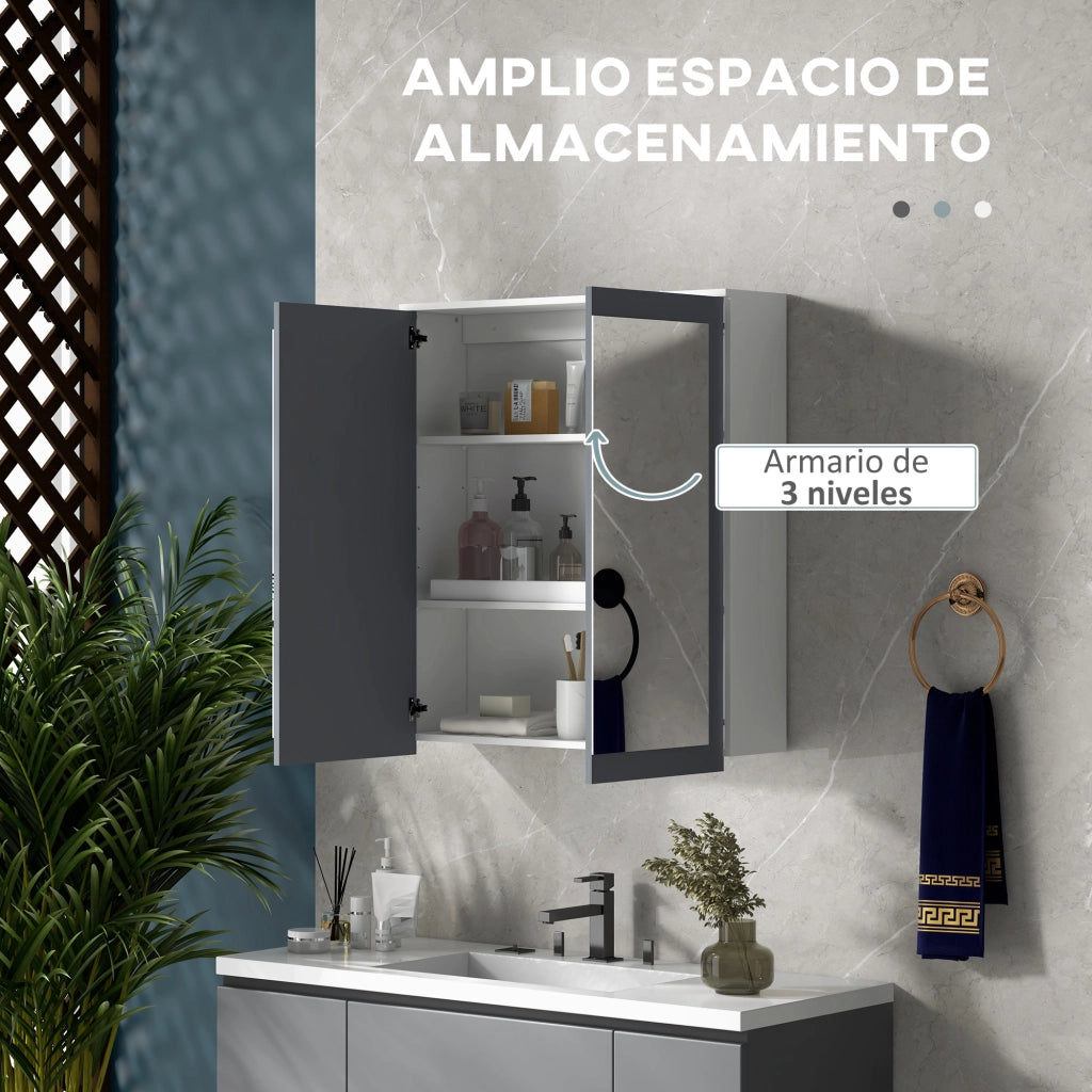 Armadietto Bagno con Specchio e Ripiani Regolabili ¨C zephmum ¨C 69x17x75,5cm Bianco