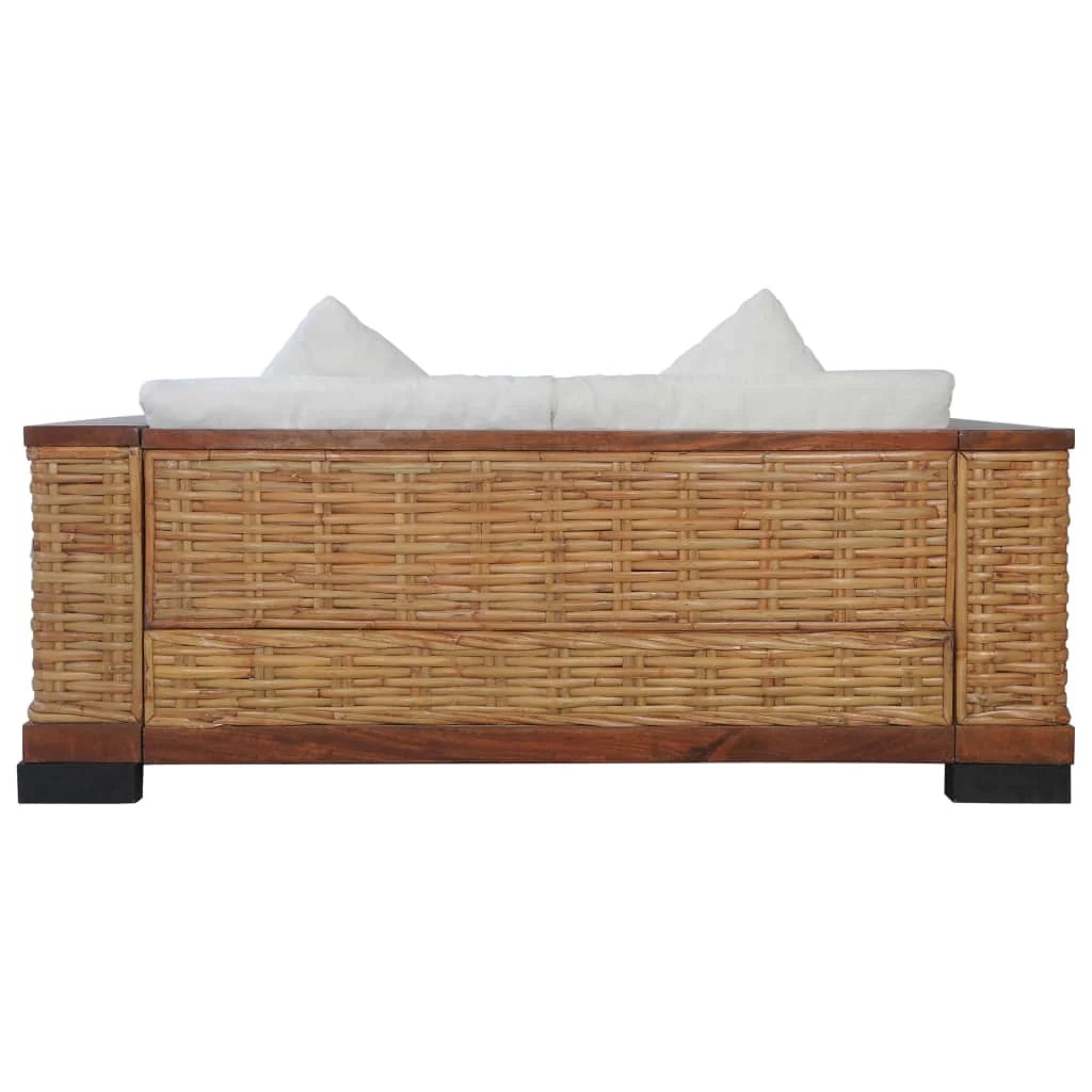 Divano a 2 posti per soggiorno salotto o arredamento di casa con cuscini in rattan naturale marrone 02_0019492