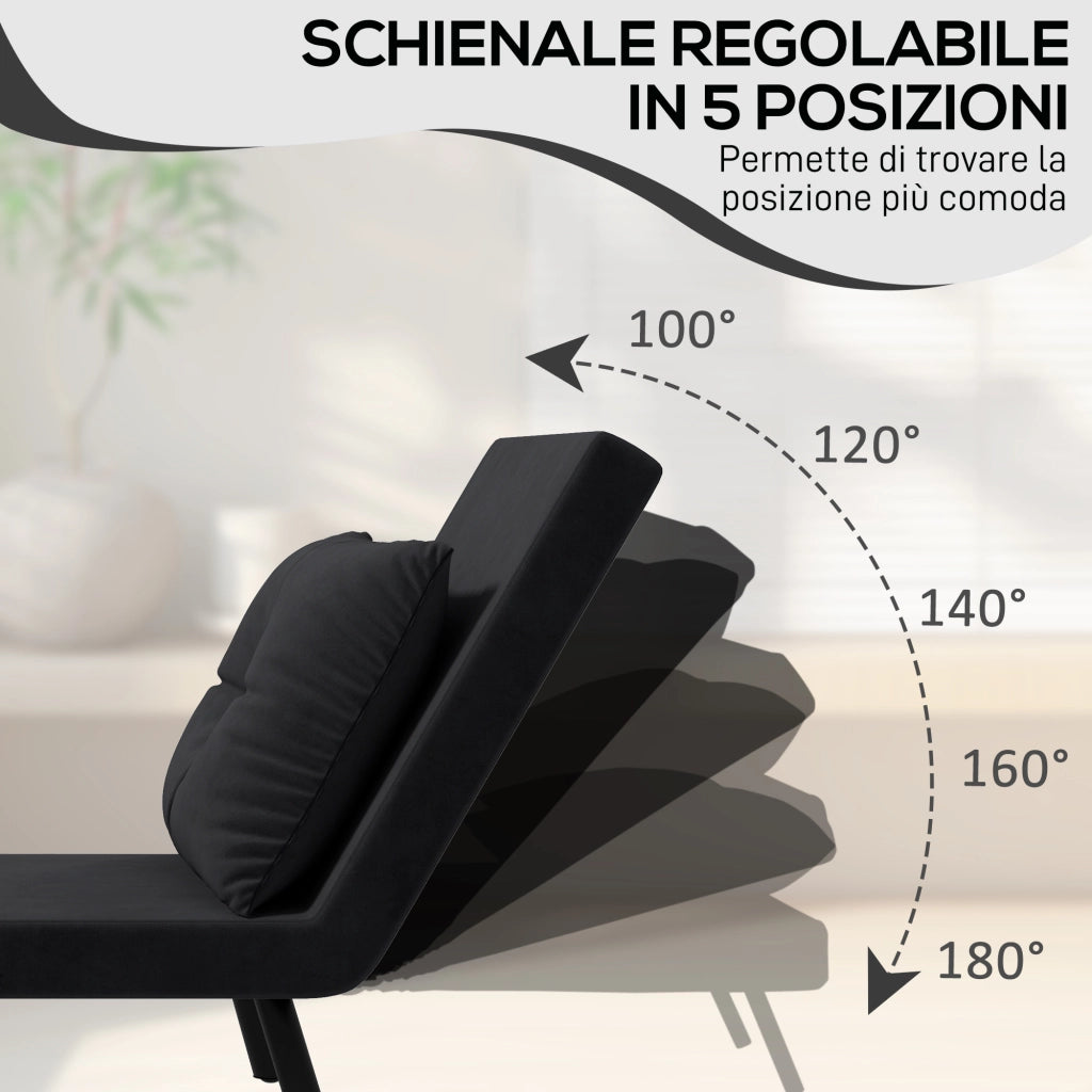 Poltrona Letto 3 in 1 con Schienale Reclinabile in 5 Posizioni e Cuscino. 63x73x81 cm. Nero
