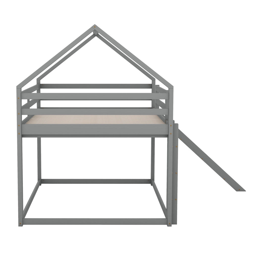 DESMIU Letto a castello per bambini 140 × 200 cm con scivolo e scala, senza materasso, in legno, grigio
