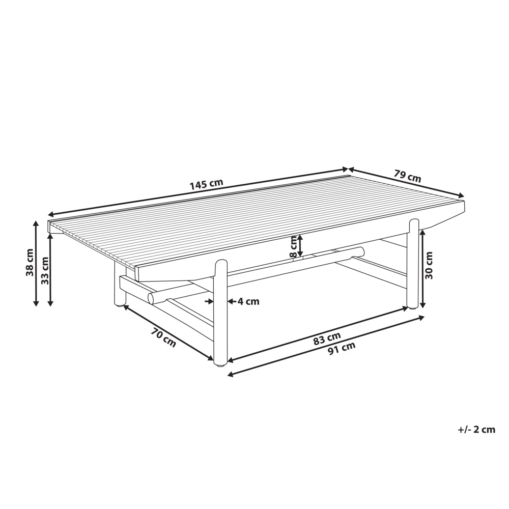 Tavolino da giardino in legno di acacia chiaro 145 x 79 cm Design rustico per esterni Patio Balcone