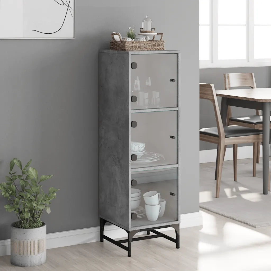 Credenza con Ante in Vetro Grigio Cemento 35x37x120 cm 836563
