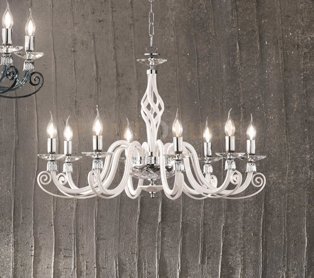 LAMPADARIO 1306 8 LUCI BIANCO E CROMO ATTACCO E14 D.84CM