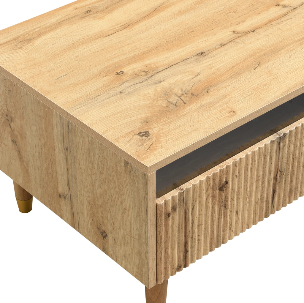 Tavolino da caffè LED 110x50x40 cm con 2 cassetti; MDF colore legno