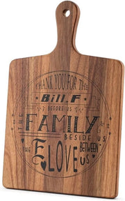 Pannello di taglio in legno di acacia con manico, formato compatto, lungo, tavola di servizio in legno per carni, pizza, formaggi, pane, verdure e frutta, 39 x 26 x 1,5 cm