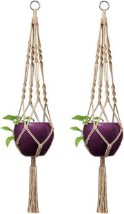 Set di Appoggio per Piante con Corda Macrame e Sacchetto di Juta - Bicchiere per Piante - Set da 2 pezzi