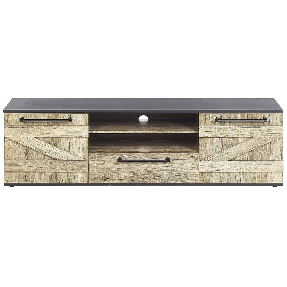 Mobiletto da TV in legno chiaro e truciolare color nero 43 cm stile design rustico soggiorno
