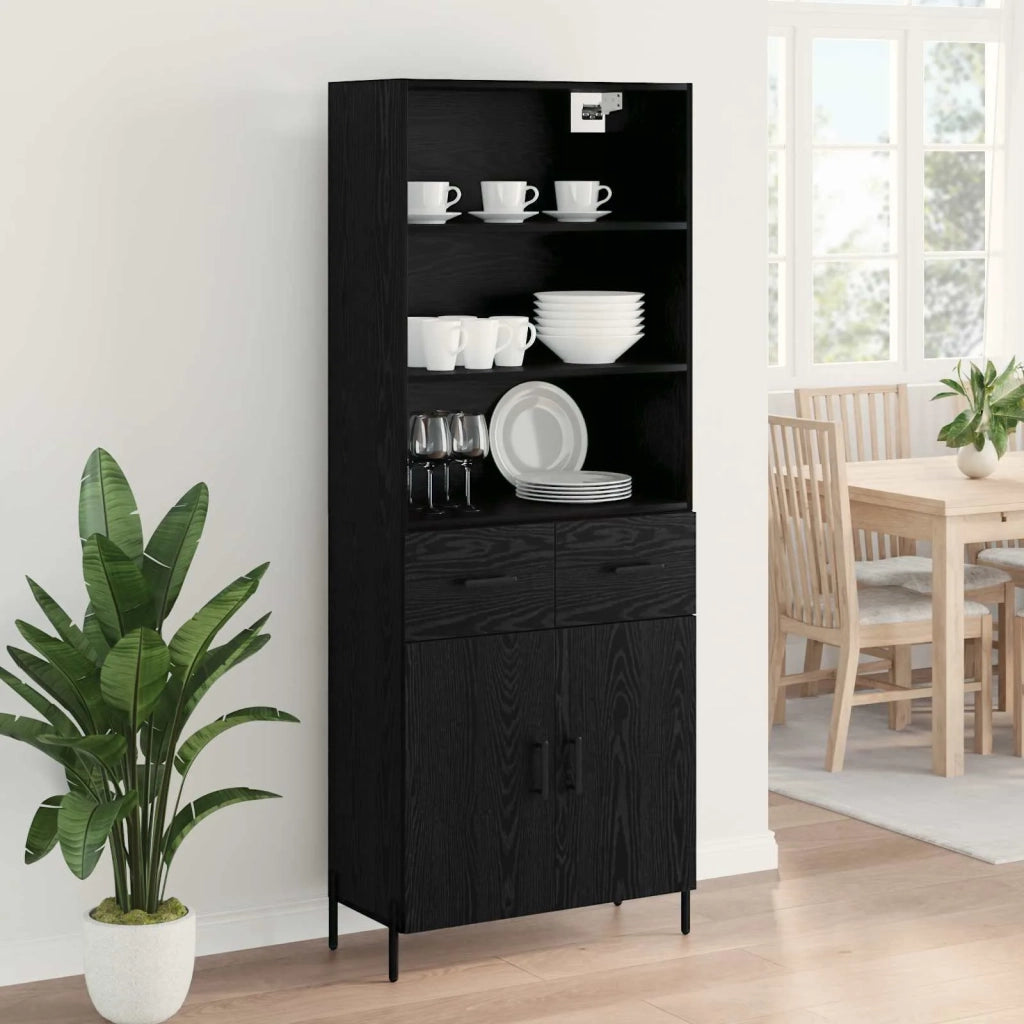 Credenza | Madia | Buffet da pranzo | Armadio da pranzo Rovere nero 69,5 x 34 x 180 cm Legno multistrato