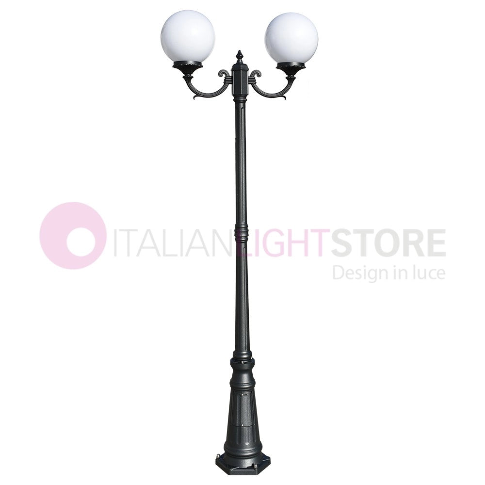 ORIONE ANTRACITE Lampione a 2 luci per Esterno Giardino con sfere globi policarbonato d.25 GARDENLIGHT
