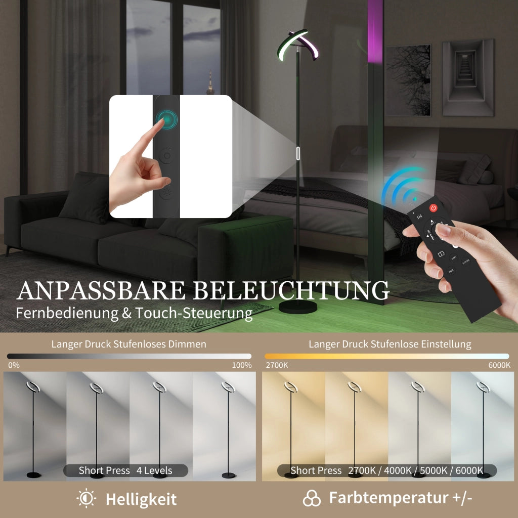 Lampada da Terra RGB Dimmerabile ¨C Xylo ¨C Luce Multicolore Rotante Nero