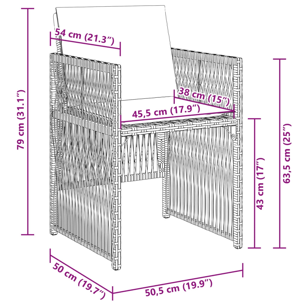 Set da Pranzo da Giardino da 9 Pezzi con Cuscini Grigio Rattan Poliestere