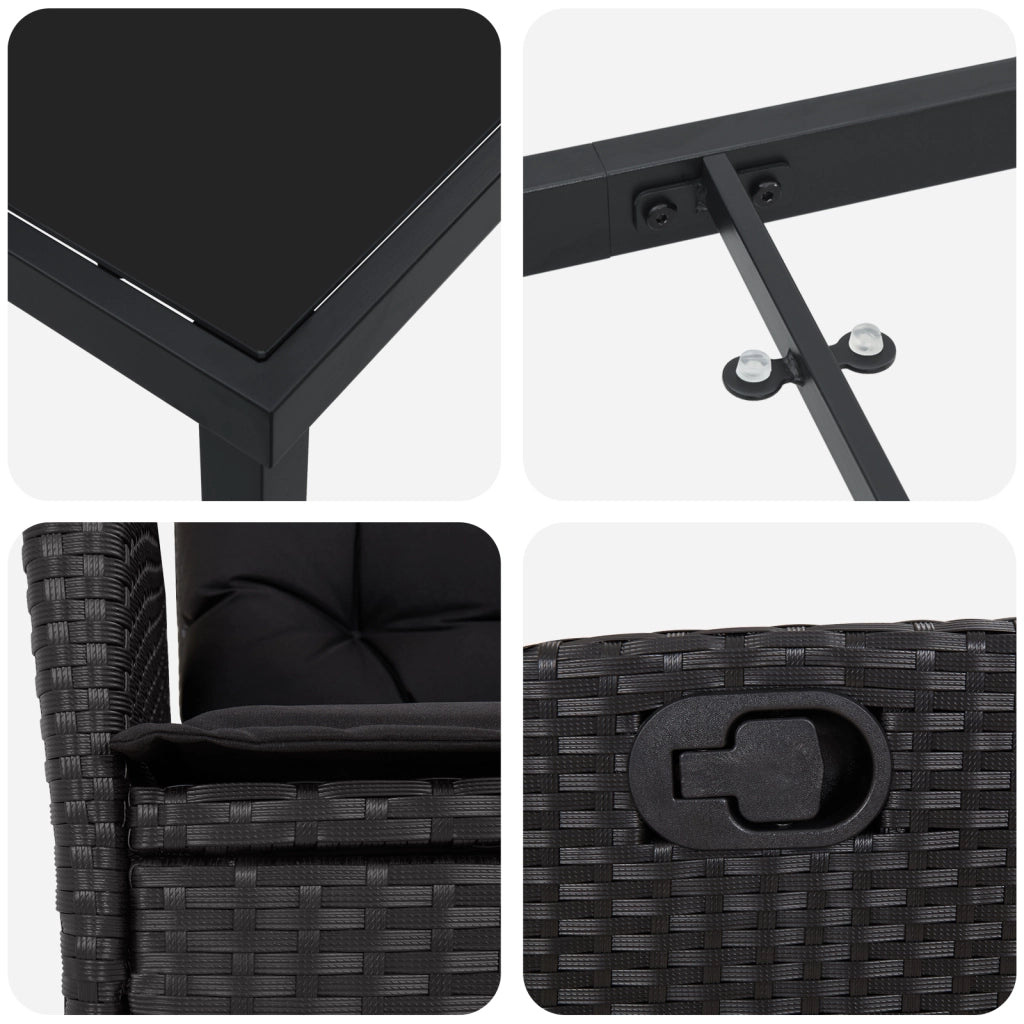 Set da Pranzo da Giardino da 5 Pezzi con Cuscini Rattan Poliattilenico Nero