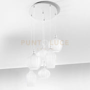 CLEOFE S/6  -LAMPADARIO A SOSPENSIONE 6 LUCI ATTACCO E27 IN VETRO COLORE BIANCO