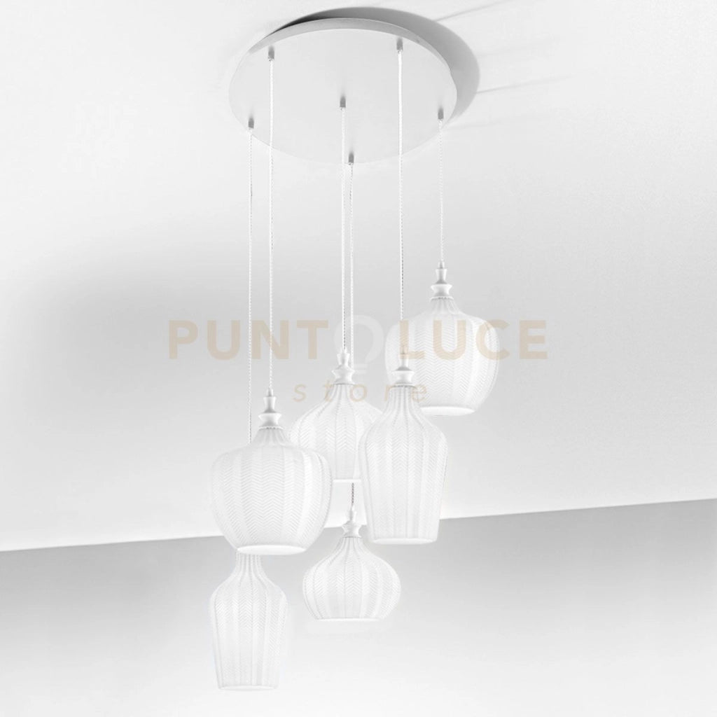 CLEOFE S/6  -LAMPADARIO A SOSPENSIONE 6 LUCI ATTACCO E27 IN VETRO COLORE BIANCO