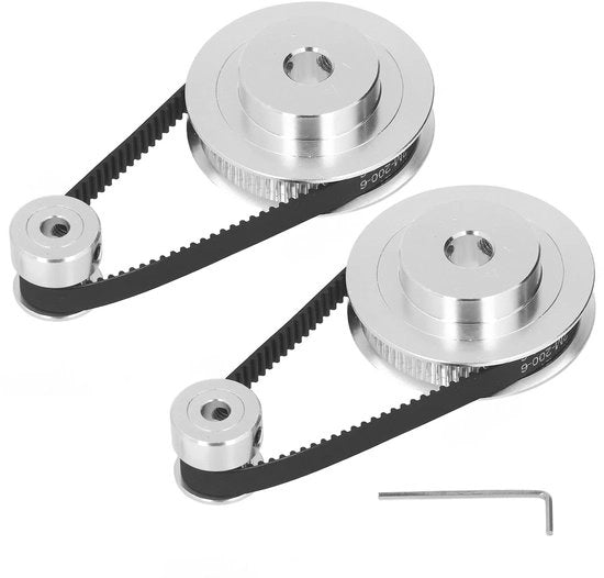 Distributore Sincrono 200mm di Lunghezza - Cinghia in Alluminio - Rapporto 20T/60T - Materiale Duraturo - Alta Qualità di Trasmissione - Inclusa Chiave a Lema - Set di Pulegge