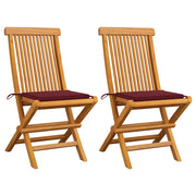 Sedie da Giardino con Cuscini Rosso Vino 2 pz Massello di Teak cod mxl 6172