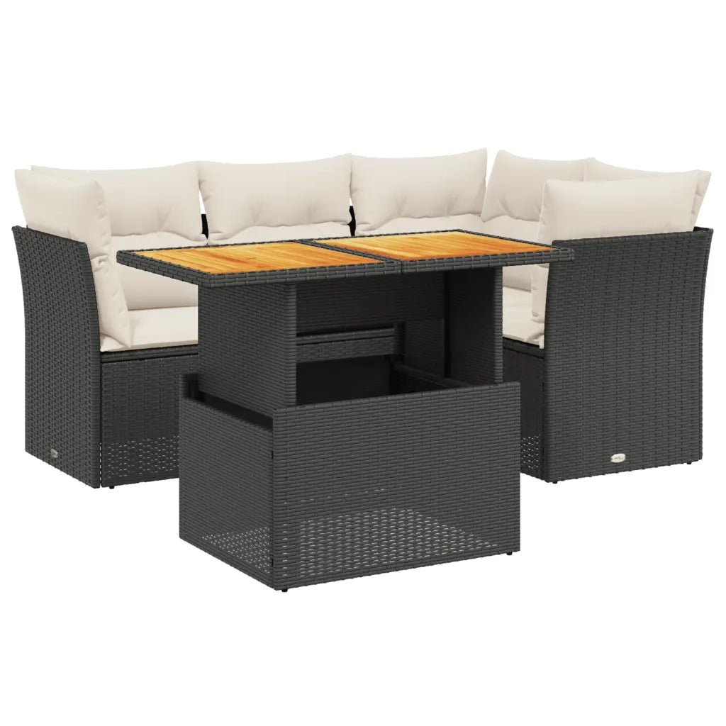 Set Divani da Giardino 5 pz con Cuscini in Polyrattan Nero