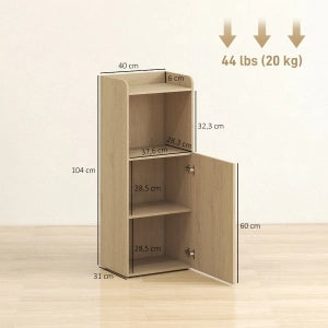 Mobile bagno stretto con anta, ripiano aperto e mensola regolabile, 40x31x104 cm, rovere