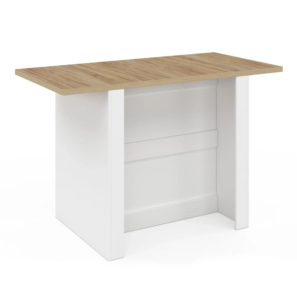 IDMarket - BAO 140 cm 4 persone isola centrale in legno bianco con piano di lavoro effetto faggio