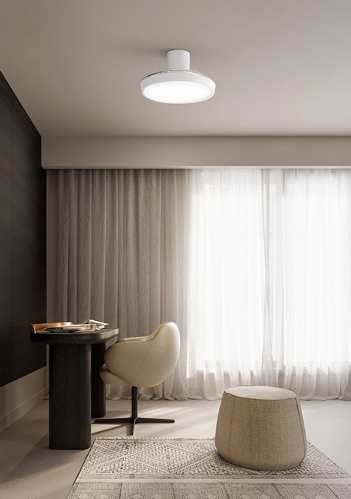 Ventilatore da Soffitto con Pale a Scomparsa Colore Bianco, Motore DC 40W, LED 30W Dimmerabile con Telecomando e Inversione di Marcia - Perenz