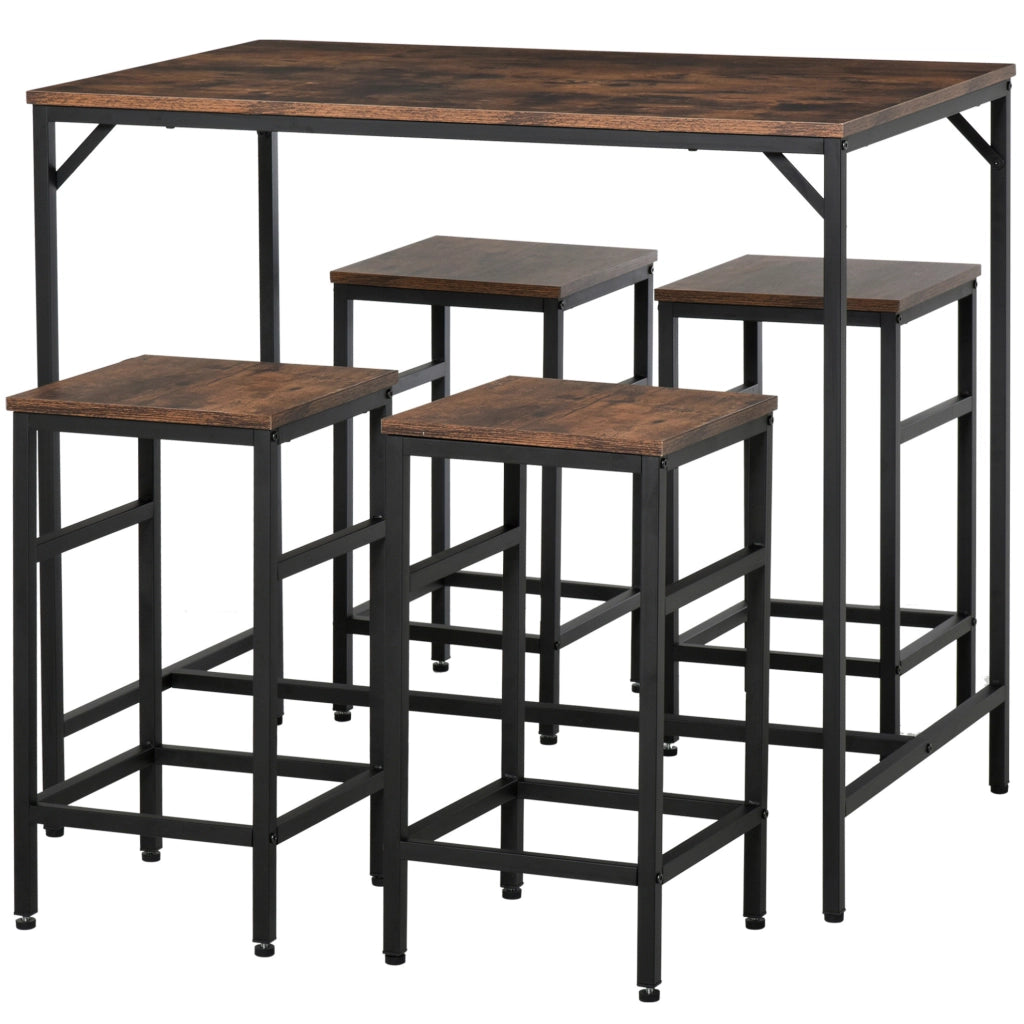 Set tavolo alto ULEVR 100x60x88 cm con 4 sgabelli, stile industriale marrone rustico e nero