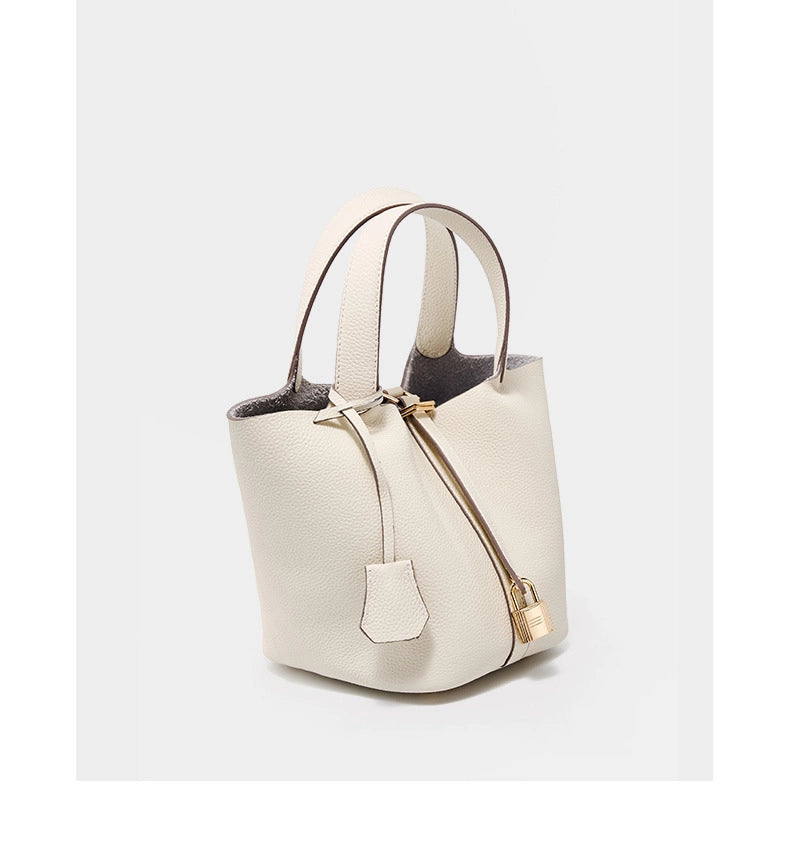 Borsa a mano da donna in vera pelle, a tracolla, modello tote bag, colore bianco.