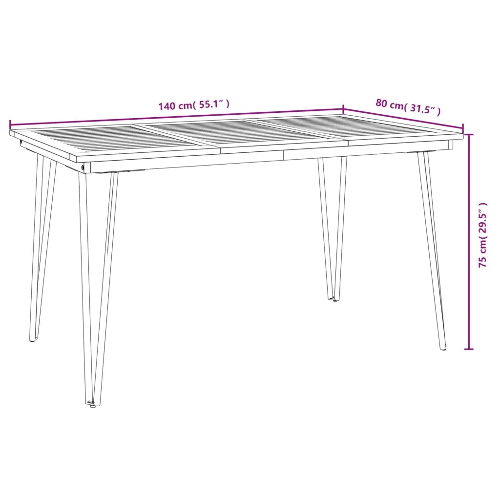 Set Pranzo da Giardino 7 pz Legno Massello di Acacia e Metallo
