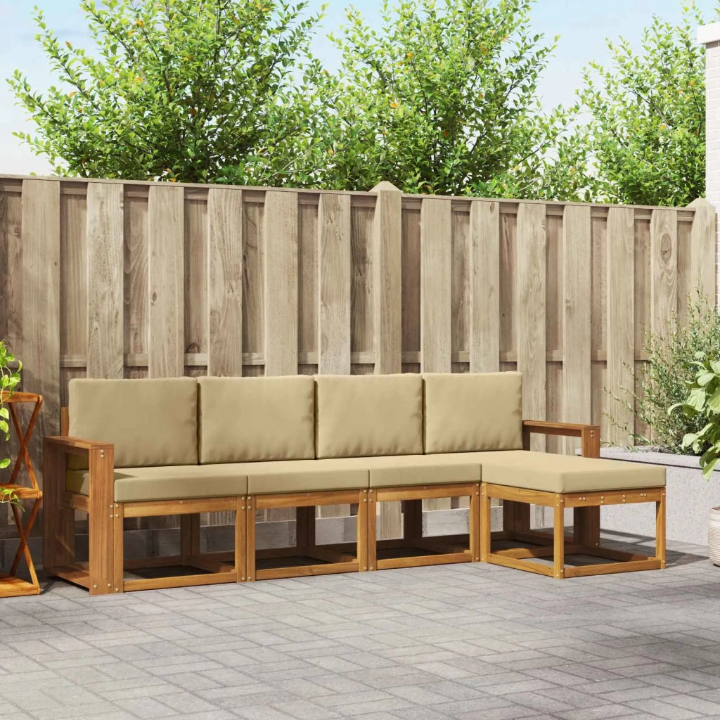 Set di divani da esterno con cuscino 5 pcs Naturale e Beige 3366261