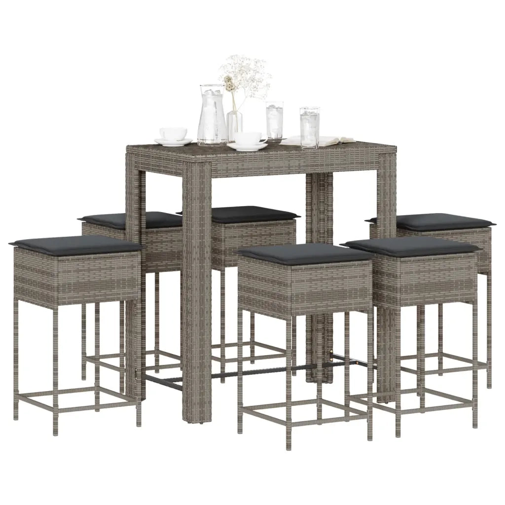 Set Bar da Giardino 7 pz con Cuscini in Polyrattan Grigio 3261457