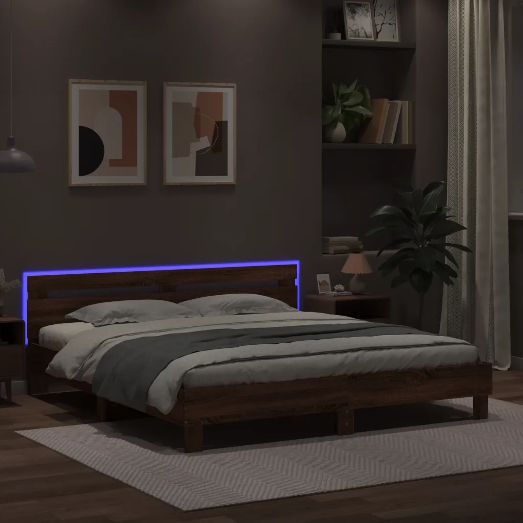 Giroletto con Testiera e LED Rovere Marrone 180x200 cm 3207531