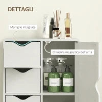 Mobile Bagno con 4 Cassetti, Armadietto a 2 Livelli e Maniglie Ritagliate, in Legno, 54x29x83 cm, Bianco