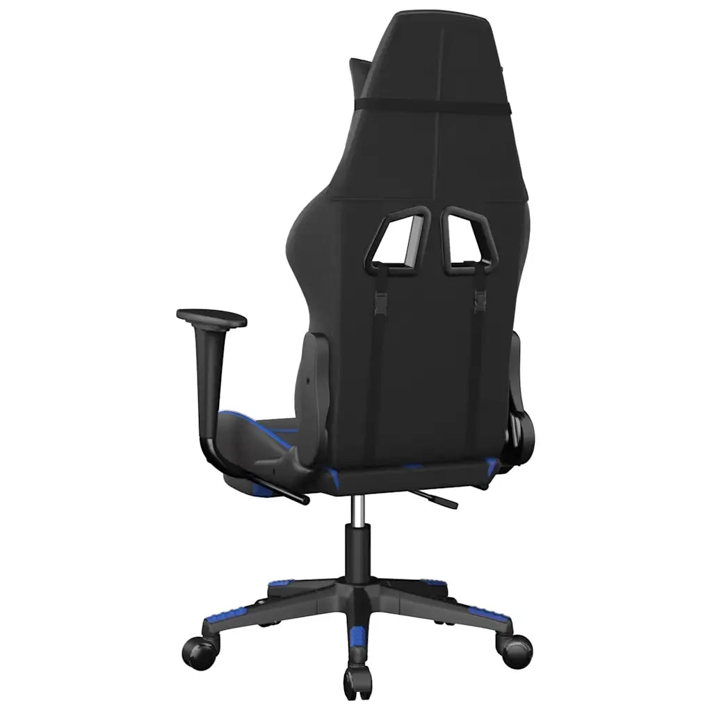 Sedia da Gaming | Sedia da e-sports Massaggiante Poggiapiedi Nero e Blu Similpelle