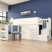 Letto a castello 90x200cm - Xylo - bianco, scrivania estraibile, armadio