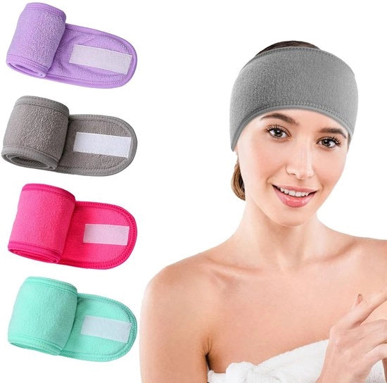 Fascia per capelli 4 pezzi - Fascia morbida - Fascia per capelli adattabile - Microfibra - Idrorepellente - Per uso make-up/yoga