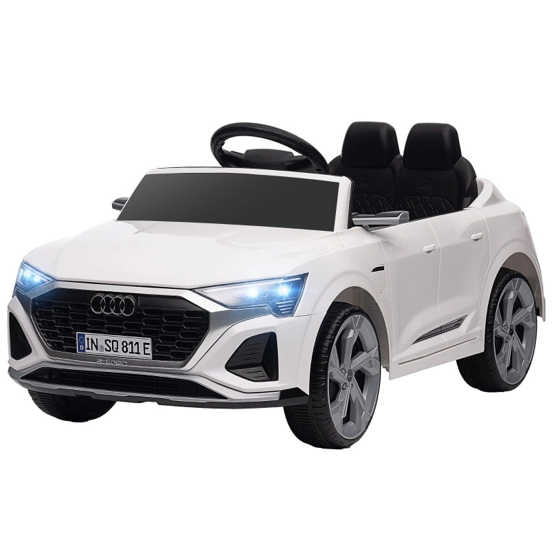 Auto elettrica per bambini, Audi Q8 12V, 3-5 km/h, telecomando, fari, musica, bianca