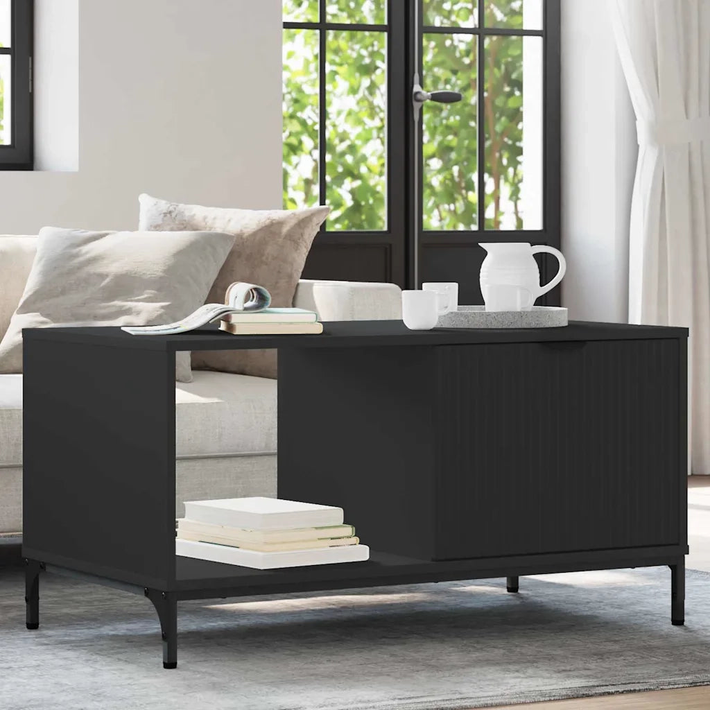 Tavolino da salotto con cassetto Rovere Nero 90 x 49 x 46 cm