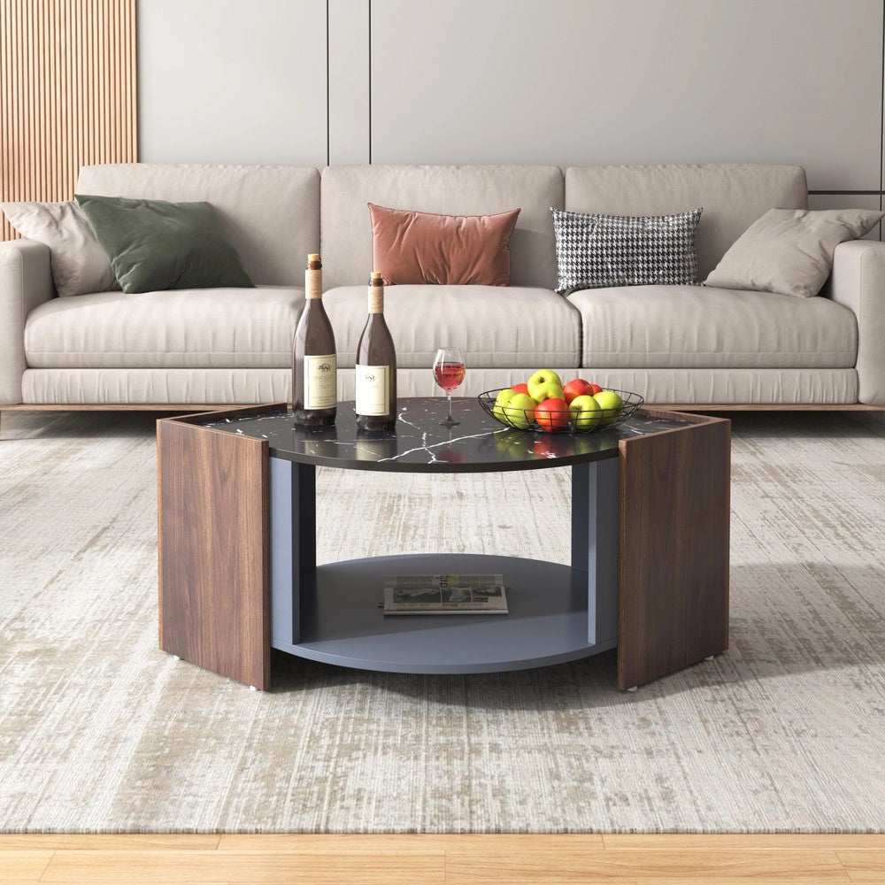 Tavolino da Caff¨¨ Effetto Marmo e Noce ¨C Xylo ¨C Design Moderno Soggiorno